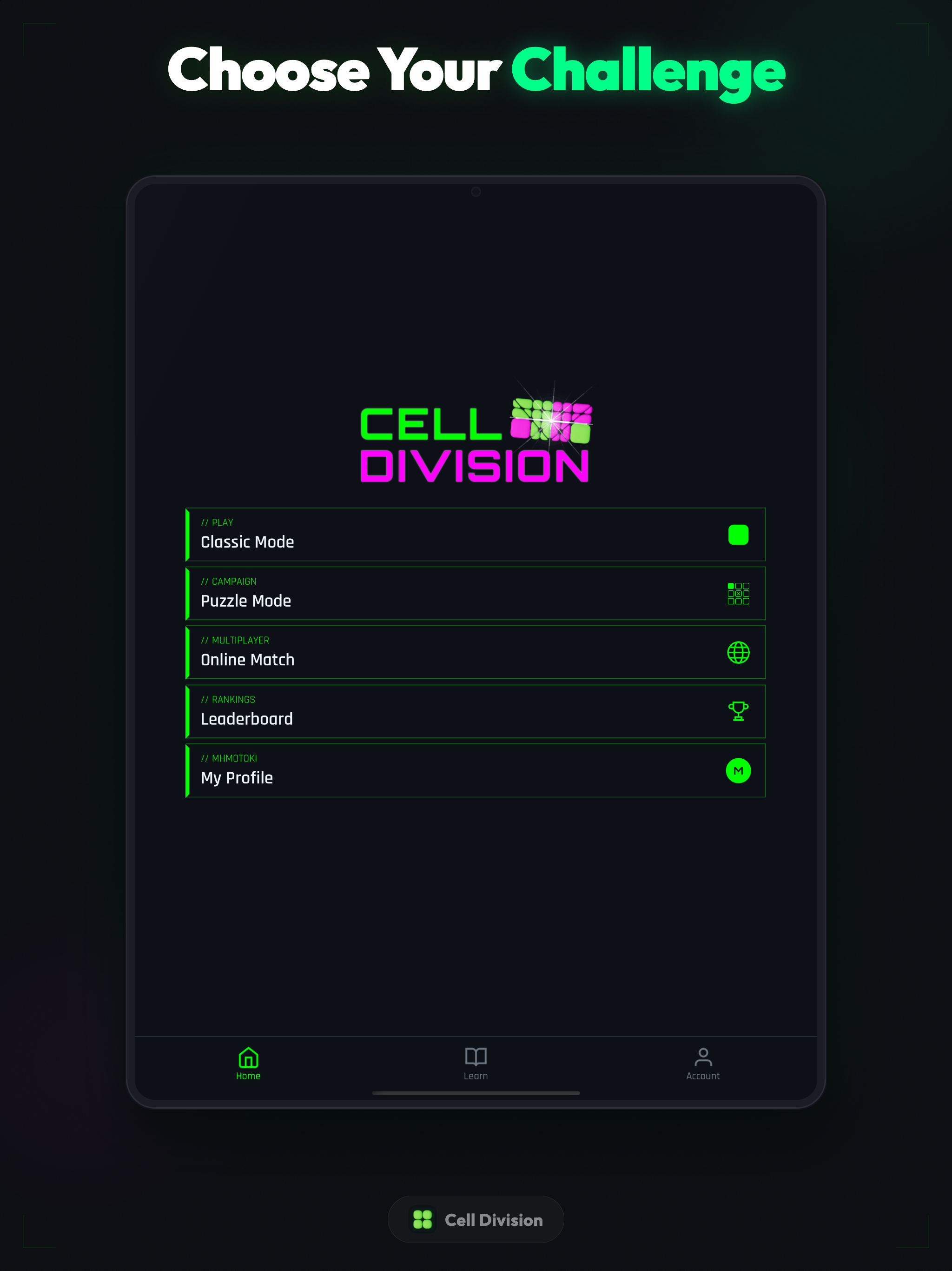 Cell Division home on iPad