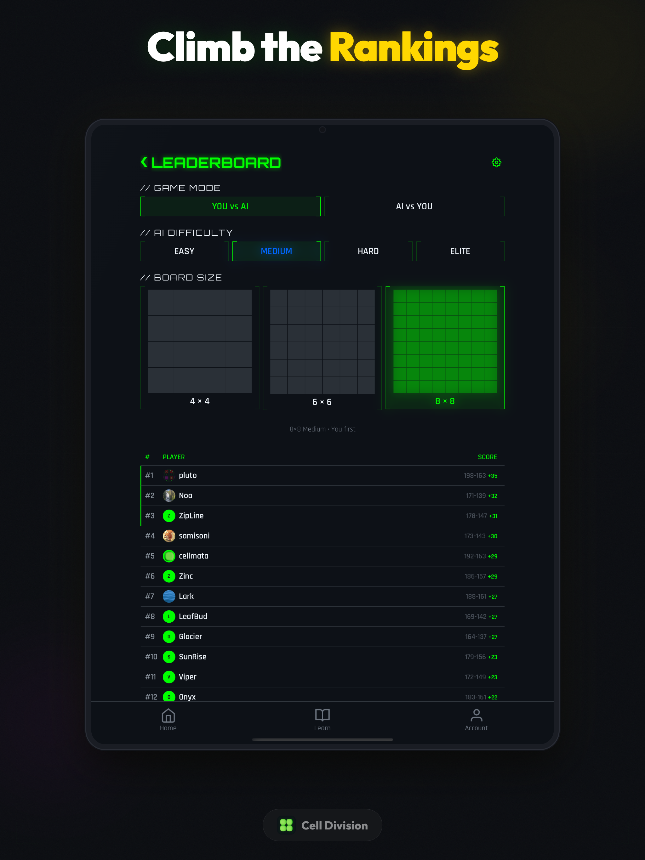 Cell Division leaderboard on iPad